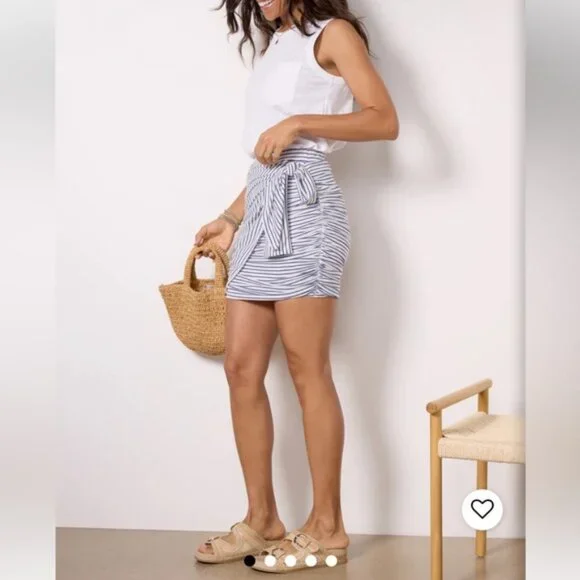 New Sundry Linen Blend Ruched Side Tie Blue & White Body-con Skirt Size XS - Picture 2 of 9